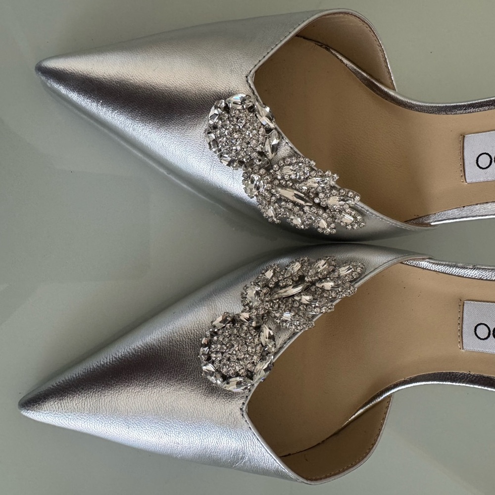 Authentic Jimmy Choo Metallic Silver Embellished Heels - Picture 5 of 8